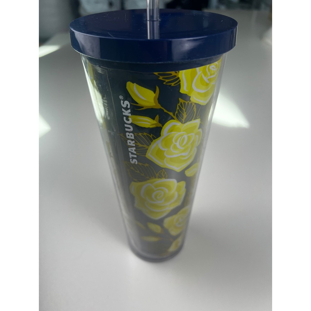 Starbucks Texas Rose‎ Tumbler Double Wall Insulated Cold Cup Navy Blue Yellow